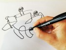 Her tegner en voksen over med en sort tusj, og visker bort blyantstrekene. thumbnail