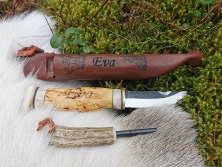 Turkniv med tennstål / gnisttenner - 7,5 cm blad - Wood Jewel - Rask levering med gravering