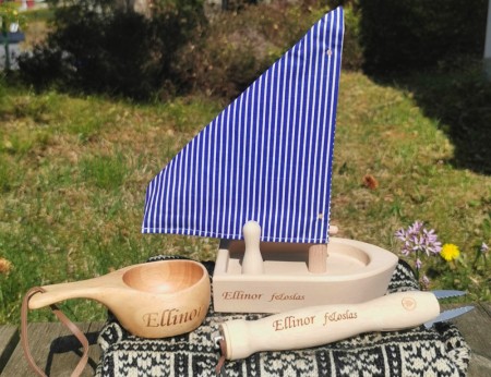 Gavepakke Dåp LUN Seilbåt / Grillspyd / Kopp - Rask levering med gravering